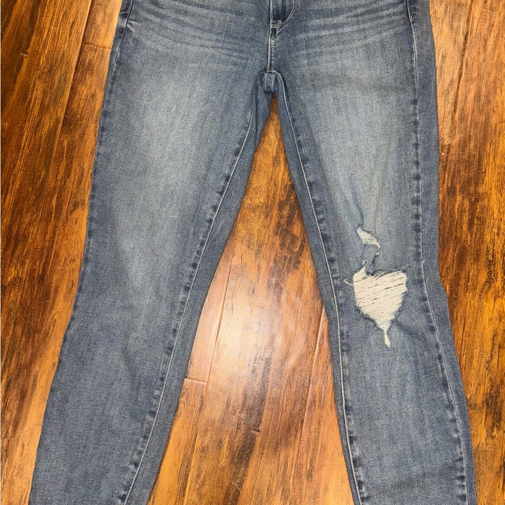 PAIGE 27 Distressed Skinny Jeans in Blue